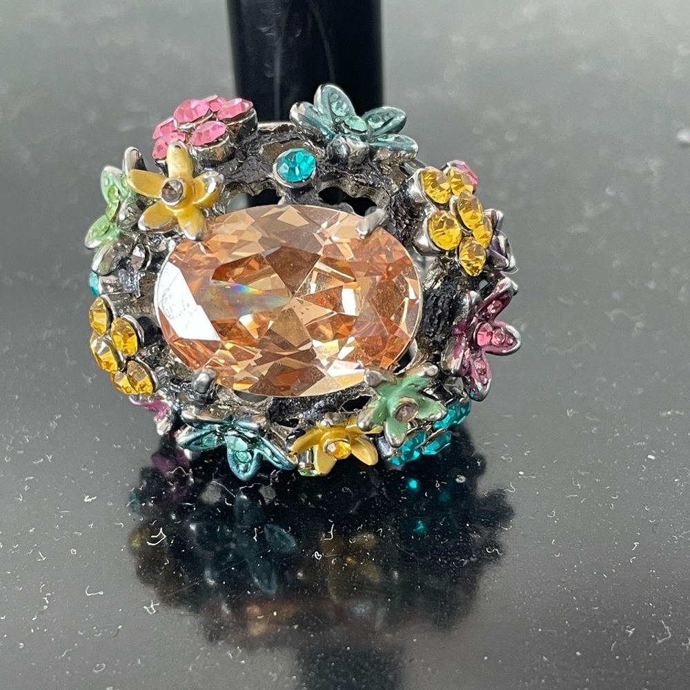 Multicolor Floral Gemstone Metal Statement Ring